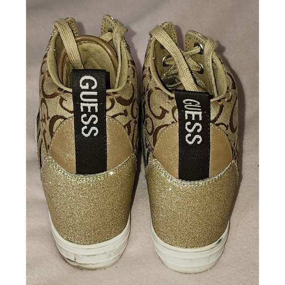 Guess Women's WGTONIGHT3 High Top Sneakers Beige Brown and Gold Glitter - Picture 3 of 9